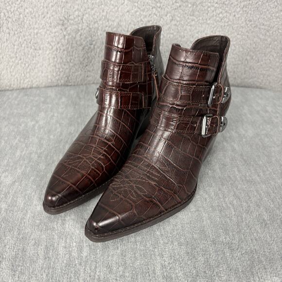 Sam Edelman Shoes - SAM EDELMAN Leather Western Ankle Heel Boots Brown Women's Sz 9.5M